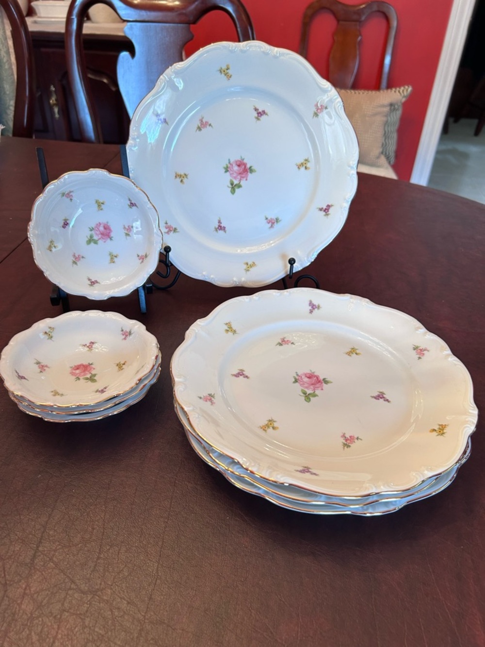 Johann Haviland Bavaria Rosebud Porcelain Plates. Set of 8 Bavaria Germany